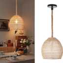 Arturesthome Mini Natural Rattan Pendant Light for Kitchen Island, Woven Lamp Shade Chandelier, Handmade Hanging Ceiling Light Lampshade, Rope Lamp D 9.8inx10.6in