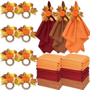 LemonRoad 36 Pcs Fall Cloth Napkins and Napkin Ring Holders, Autumn Reusable Fabric with Wooden Maple Leaf Pumpkin Napkin Rings for Thanksgiving Table Decor Fall Banquet Holiday Dinner Party Supply LemonRoad 36 Pcs Fall Cloth Napkins and Napkin Ring Holders, Autumn Reusable Fabric with Wooden Maple Leaf Pumpkin Napkin Rings for Thanksgiving Table Decor Fall Banquet Holiday Dinner Party Supply