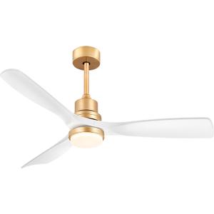 White and Gold Ceiling Fans with Lights and Remote, 52inch Modern Gold Ceiling Fan ETL Listed, 3 Down rods, 3 blades Gold Fan Reversible Quiet DC Motor, Timer,6-Speed for Outdoor Indoor,52in,White Gold