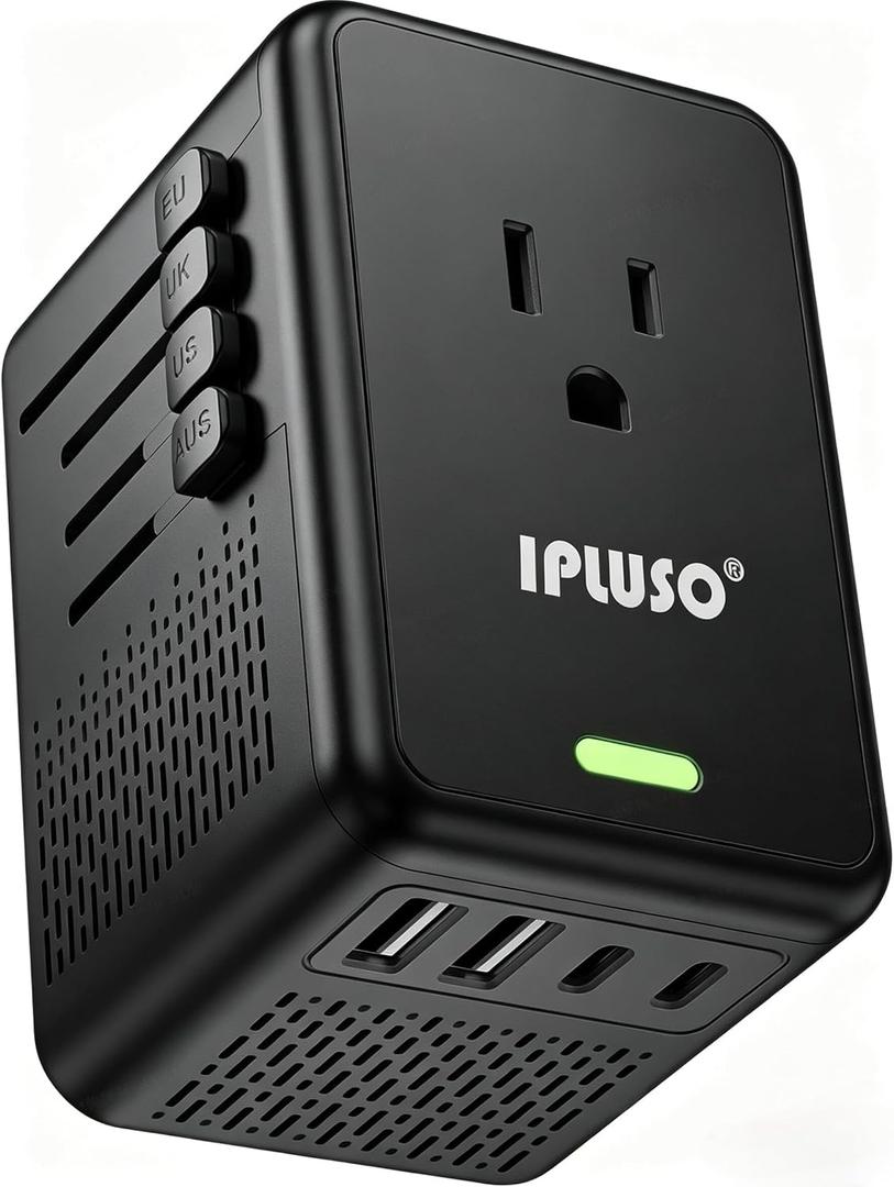 220V to 110V Voltage Converter US to Europe for Hair Dryer with Fast Charging, Power Converter Adapter Combo 2 USB A & 2 USB C, International Adapter European Travel Converter C G A I (Black)