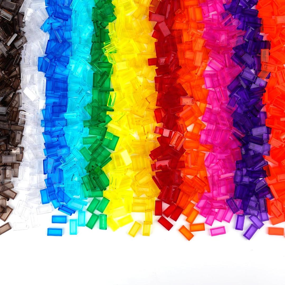 Transparent Tiles 1x2 Flat Bricks - 1000pcs Classic Building Blocks Parts and Pieces,Smooth Plate Water MOC Accessories Bulk Lots Transparent Multicolor