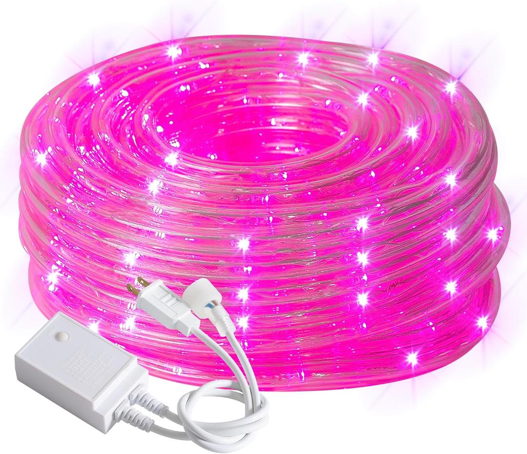 Waterproof LED Rope Lights, Connectable & Flexible with 8 Modes, Outdoor Lighting for Deck, Garden, Pool, Patio & Christmas Decor (Pink, 20ft)