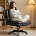 GTPLAYER Cross Legged Office Chair, Armless Desk Chair Cute Vanity Chair with Wheels Computer Chair Comfy Wide Office Chair Adjustable Swivel for Home Computer Task, Pu Light Black