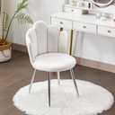 Vanity Chair for Makeup Room - Midcentury Modern Accent Chair for Living Room Bedroom, Velvet Chair with Back Support and Metal Legs (White), 19.29D x 21.26W x 16.93H in