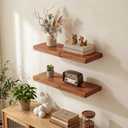 18 Inch Floating Shelves, Solid Wood Wall Shelves, 8 Inch Deep Floating Shelf for Bathroom, Bedroom, Living Room, Kitchen, Home Decor & Storage, Heavy-Duty Wooden Shelf Wall-Mounted, Set of 2