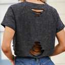 LilyCoco Womens Distressed Ripped Crop Top Punk Rock Summer Short Sleeve T Shirt Black Small (Black, S)