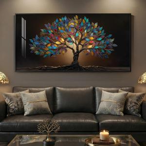 Large Framed Tree of Life Wall Art for Living Room, Modern Contemporary Tree Painting Prints Artwork for Walls, Dark Colorful Elegant Picture for Bedroom Kitchen Office Dining Room Wall Decor, 30x60