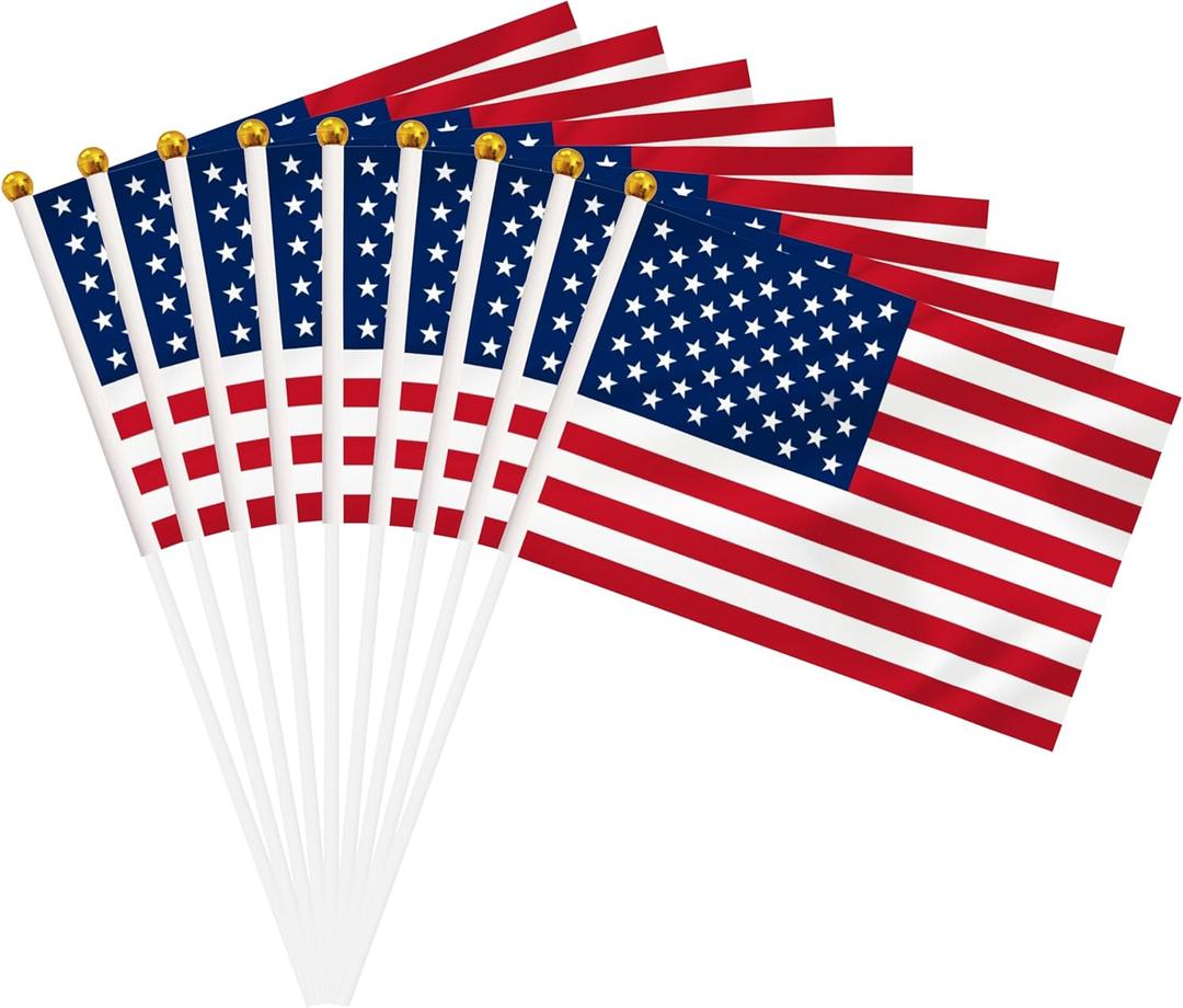 50 Pack USA US Hand Held Mini Stick Flags, American Small Miniature Stick Flag with 8.2 x 5.5 Inch Flag, Outdoor Decoration, Party Decorations, Supplies for Parades, Festival Events Celebration (USA)