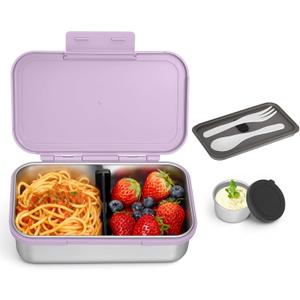 Stainless Steel Lunch Box, Leak-Proof Metal Bento Box with Adjustable Divider, Lunch Container for School Office Picnics & Travel, Microwave-Safe, Purple