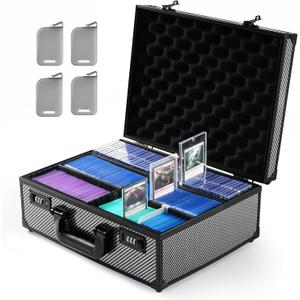 Kabinka top loaders Storage Box for 3" X 4" 35pt Rigid Cards, Trading Card Storage Box with Combination Lock, Top Loader Storage Hard Case, Sports Card Case (Holds 600+ Top Loaders, Carbon Fibre)