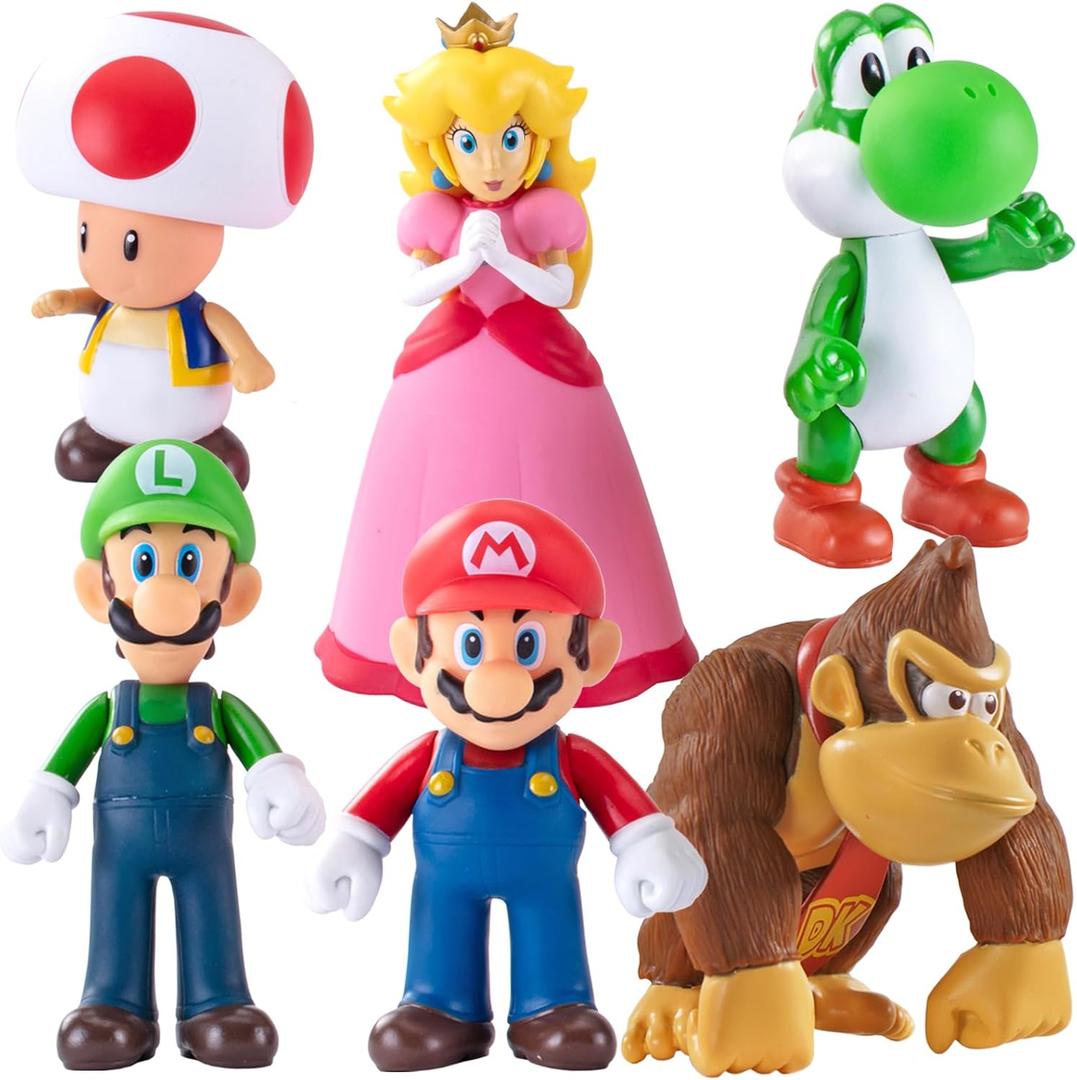 Mario Figures 6 Pack Mario Bros Toys Set Eco-Friendly PVC Mario Action Figures Gift for Kids Ages 3+, Movie Fans, Collector (4-6 Inch)