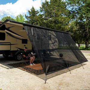 NAIMORUI RV Awning Shade Screen with Zipper, 9'X19'3" RV Awning Front Shade Screen, Black Mesh UV Blocker Sunshade Complete Kits for RV Camper Motorhome Trailer, Black