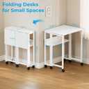 GreenForest Folding Desk with Wheels and Storage Shelf, 24.8 Inch Compact Portable Rolling Desk for Small Spaces, Mobile Foldable Computer Table, Easy Assembly, Pure White