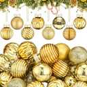Hollowfly 32 Pcs Mini Glass Christmas Ornaments Balls 1 Inch Shiny Miniature Xmas Tree Hanging Decoration Small Christmas Ball Ornaments Pendant for Tiny Trees Holiday Party Home Decor (Gold)