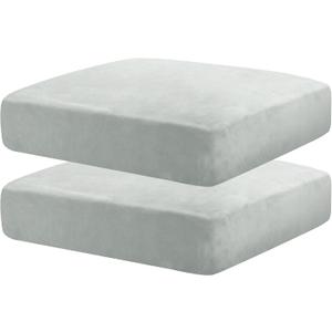 MAXIJIN Velvet Stretch Cushion Covers Couch Cushion Slipcovers Loveseat Sofa Sest Covers for Individual Cushions with Elastic Bottom (2 Piece Loveseat Seat Slipcovers, Silver Grey)