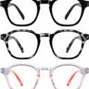 Hubeye 3 Packs Reading Glasses for Women Blue Light Blocking Reader, Anti UV Readers for Women Computer EyeglassesBlack+Zebra+Purple+0.0
