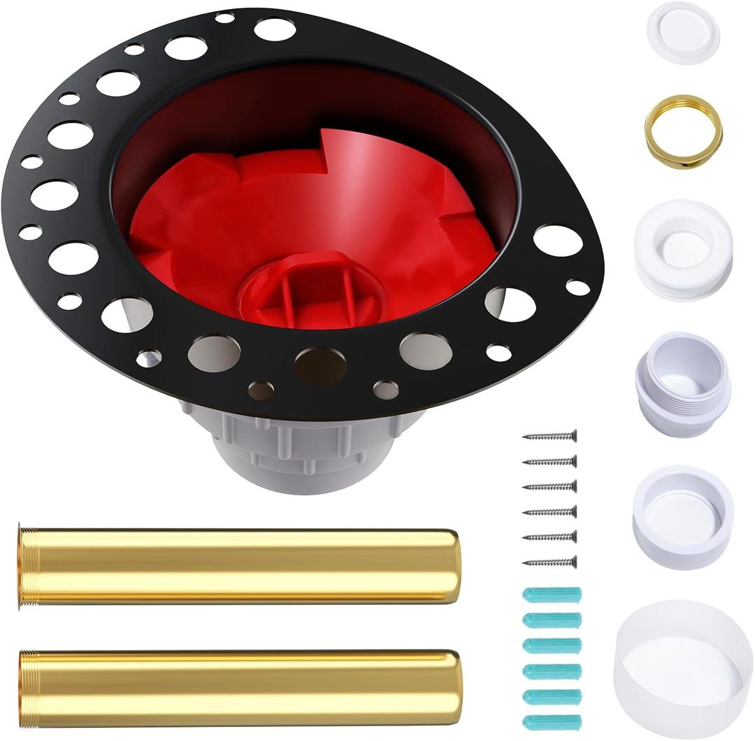 Freestanding Tub Drain Kit, Free Standing Bathtub Drain Kit with PVC Plastic Adapter and Brass Tail Pipes, Fits with 1'' Male,1'' Female or 1'' Threaded Stand Alone Tub Drain (Red)