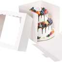 Moretoes 14 Pack Cake Boxes, 12x12x12 Inch Tall Cake Containers with Window for Tier Cakes, Disposable Sturdy Bakery Carrier with Lids, for Valentine's Day, Mother's Day, Wedding, Birthday