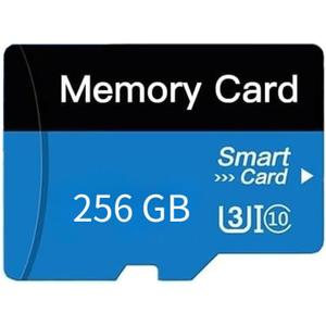 TF SD Card 256GB with Adapter, High Speed Memory Card, UHS-I C10 A1 Memory TF Card for Tablet/Mobile Phone/Camera/Car Audio/Game Console (Blue 256GB)
