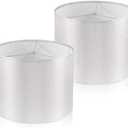 Lamp Shades Set of 2, Drum Lampshade for Table Lamps Floor Lamp, 13" Top X 13" Bottom X 10" High White Sliver Large Line Fabric Lamp Shades, Easy Assembly Replacement Lampshades