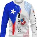 Men's Puerto Rico Flag Long Sleeve T-Shirt 3D Printed Boricua Vintage Crew Neck Puertorrican Shirt for Women XL