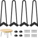 Genius Iron Hairpin Table Legs 16 inch, 3/8" Solid Metal Steel Firm Welding Home DIY for Coffee Table, Bench, Chair with Rubber Floor Protectors, Black, 4 PCS