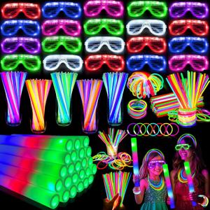 AMENON 288 PCS Glow Party Supplies Light Up Party Favors with 24 Foam Glow Sticks, 24 LED Glasses and 240 Glow Sticks Bracelets for Glow Party, Wedding, Birthday Pool Patriotic Graduation