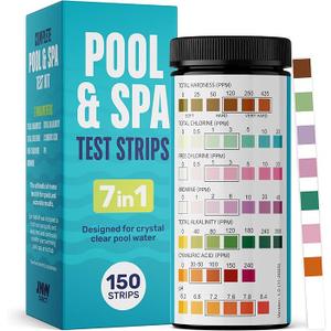 JNW 7-in-1 Pool Test Strips, 150 Quick & Accurate Test Strips for Pool Water, Spa Test Strips for Hot Tub, Chlorine Test Strips, Bromine, pH, Alkalinity, Hardness & More - Swimming Pool Test Kit