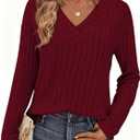 PRETTYGARDEN Fall Fashion 2026 Long Sleeve Shirts for Women Ribbed Knit V Neck Dressy Casual Lightweight Sweaters Tunic Tops (Red, S)