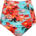 RELLECIGA Women's High Waisted Bikini Bottom Tummy Control Ruched Full Coverage Swim Bottom(Blue Floral, Large)