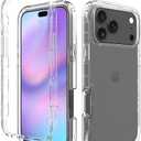 for iPhone 17 Pro Max Case, for iPhone 17 Pro Max Phone Case with Built-in Screen Protector Clear Slim Back Cover Shockproof Rugged Heavy Duty Bumper Full Body Protective Case, Clear