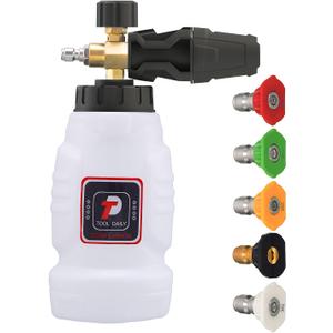 Tool Daily Foam Cannon, 1/4 Inch Quick Connect, Power Washer Foam Cannon with 5 Pressure Washer Nozzles, 1 Liter