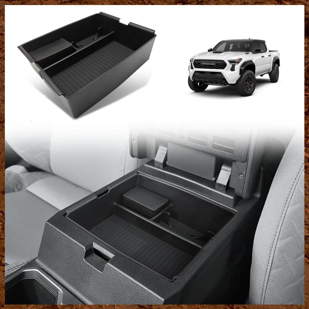 Muslogy Center Console Organizer Compatible with Toyota Tacoma 2024 2025 Accessories Middle Console Storage Box ABS Material with Anti-Slip Mats Interior Insert Tray (Black)