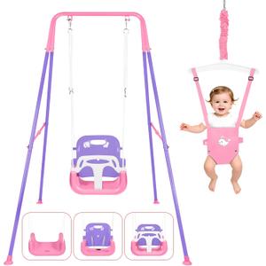 4 in 1 Toddler Swing Set & Baby Jumper, Foldable Swing Set for Backyard