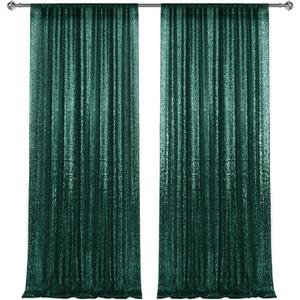 28 FT- 2 PCS Hunter Green Sequin Backdrop Curtains Panels, Christmas Green Photography Backdrop Glitter Curtains Fabric Background for Christmas Wedding Party Decor