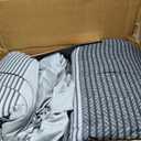 Oversized Queen Comforter Set, Blue Grey, 7 Pieces Bed in a Bag | Soft Lightweight Reversible Bedding Set(98"x98"), with Striped Comforter, Fitted & Flat Sheet, Pillowcases & Shams