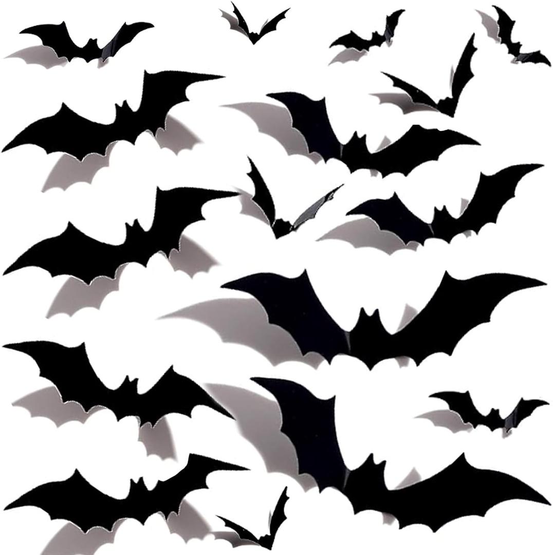 5 x Halloween Bats Decoration, 4 Different Sizes 3D Realistic PVC Bats Stickers for Outdoor Scary Bat Sticker for Home Decor Bathroom Indoor Halloween DIY Home Decor Party Supplies 16PCS