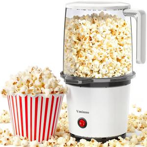 Vminno Quick & Easy Hot Air Popcorn Popper Maker with Built-In Serving Bowl, 2 Quarts, Etl Certified, No Oil Popcorn Poppers for Home with On/Off Switch for Family Movie Nights, Parties