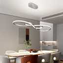Modern LED Pendant Light,Silver, Dimmable Chandelier | Dining Room Light Fixture, Over Table, Kitchen Island Lighting, Height Adjustable, Ceiling Light