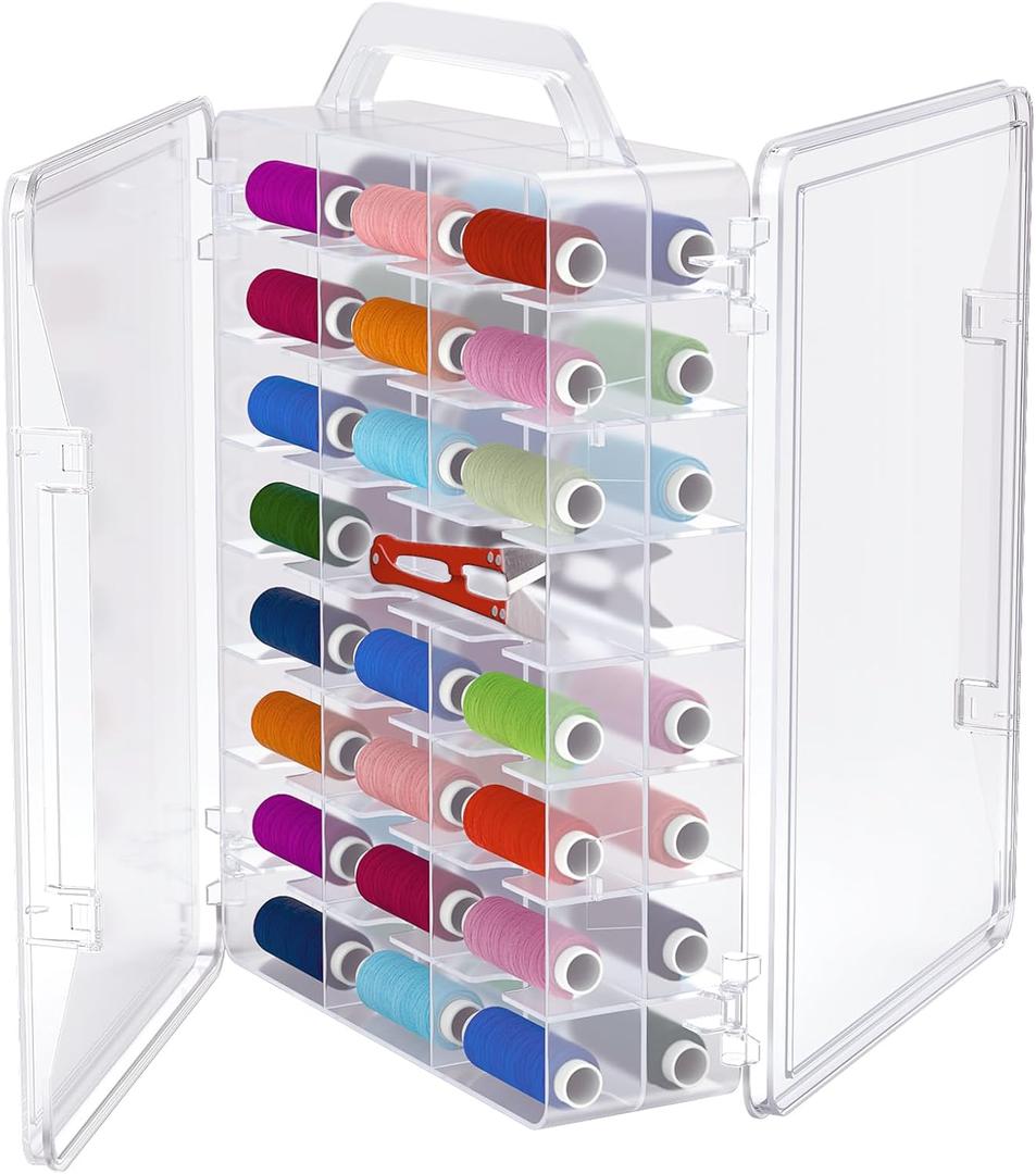 Gbivbe 46 Grids Sewing Organizer, Double Sided Thread Box Storage, Portable Clear Plastic Organizer Box for Embroidery and Sewing Threads, Embroidery Floss, Crafts, Small Toys (Clear,1 Pack)