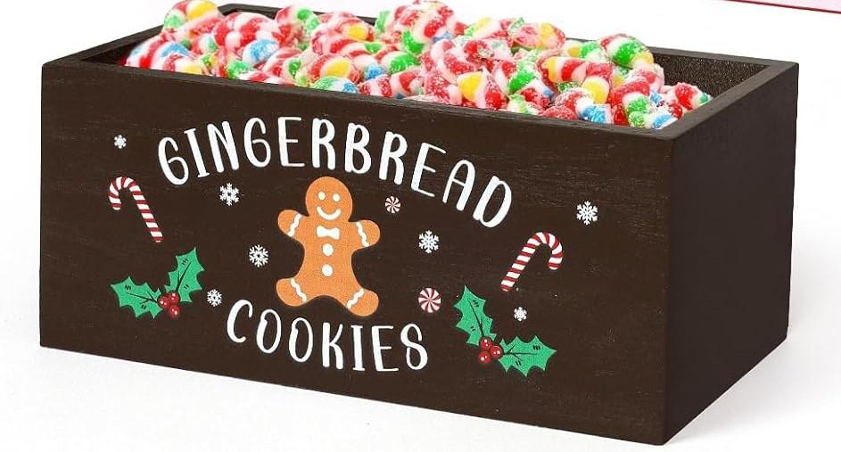 1 Pcs Christmas Gingerbread Man Bowl Dish Xmas Party Supplies Candy Wooden Candy Dish Gingerbread Cookies Serving Holder for Table Red Brown Serving Dish for Corn Holiday Hot Cocoa Bar