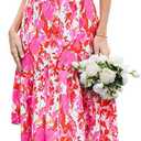 Dressystar Floral Summer Dress V Neck Midi Women Sun Dresses Short Sleeve Ruffle Casual Boho Vacation, L