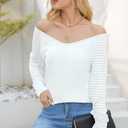 AISEW Womens Long/Short Sleeve V Neck T-Shirt Striped Sheer Mesh Raglan Tees Loose Casual Tops (White, M)