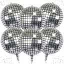 6-Pack 22 Inch Silver 4D Disco Ball Balloons - Decorations for 90s Dancing Queen Party