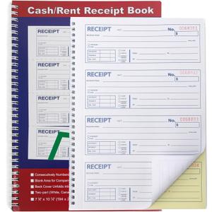 Money and Rent Receipt Book 2-Part Carbonless 7-5/8" x 11" Spiral Bound 200 Sets per Book 4 Receipts per Page(1pack)