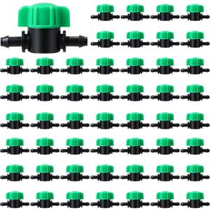50 Pcs 1/4 Inch Barbed Shut off Valve Drip Irrigation Tubing Coupling Valve Universal Drip Irrigation for 1/4" Tubing Greenhouses Flowers Beds Lawns Farmland(Green,Barbed Shut off Valve)