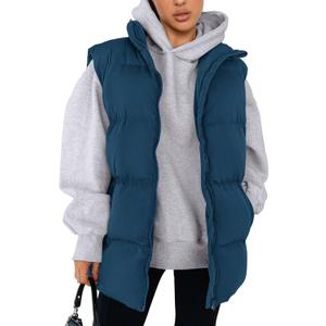 PRETTYGARDEN Women's Puffer Jacket Vests 2026 Fall Casual Sleeveless Stand Collar Zip Up Coats Warm Winter Outerwear (Dark Blue,Large) (Blue)