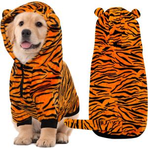 Dog Tiger Costume Halloween Dog Costume Pet Tiger Costumes Pet Warm Clothes with Hoodie for Large Dogs (Large)