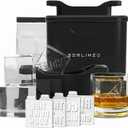 Berlinzo Premium Clear Ice Cube Maker Mold - 4 Large 2.1-inch Crystal Clear Ice Square Cubes for Whiskey & Cocktails - Easy-to-Remove Ice Cube Mold - Storage Bag & Silicone Inserts Included, Black