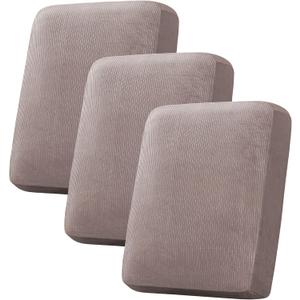 H.VERSAILTEX Velvet Stretch Couch Cushion Cover Plush Cushion Slipcover for Chair Loveseat Sofa Cushion Furniture Protector Seat Cushion Sofa Cover (3 Piece Sofa Cushion Covers, Taupe Striped)